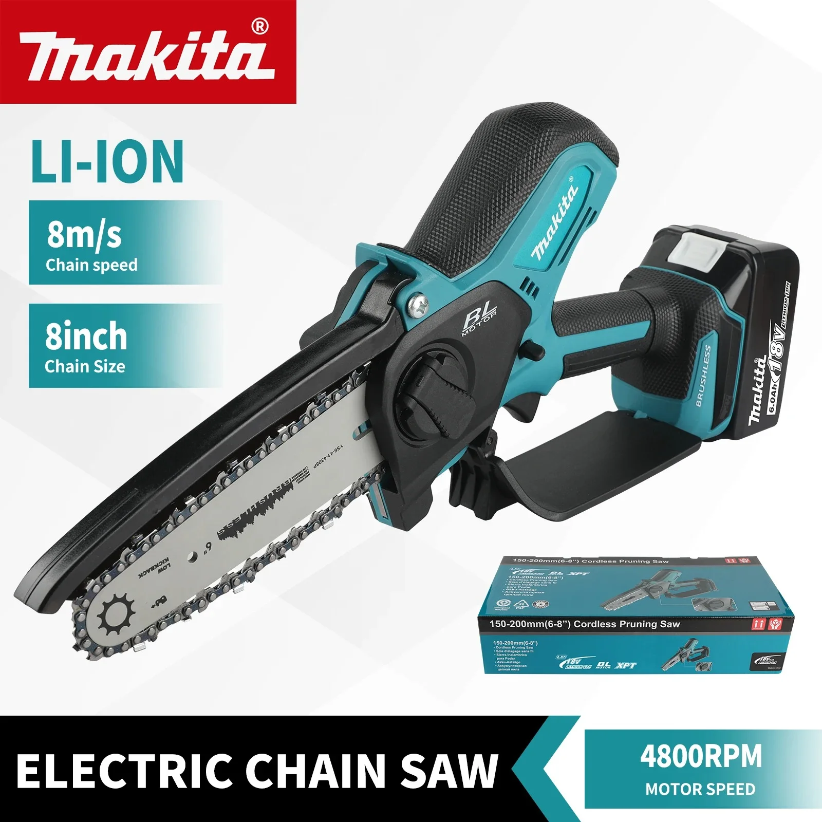 Makita 18V Cordless Chainsaw for Woodworking with Small Handheld Electric 6-inch Logging Sawzall Mini Portable Chainsaw