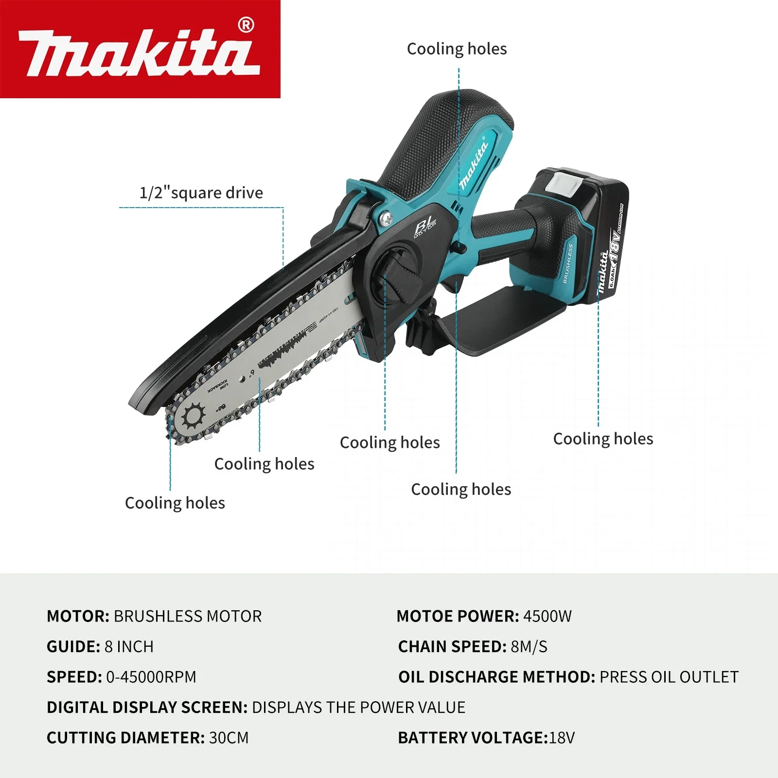 Makita 18V Cordless Chainsaw for Woodworking with Small Handheld Electric 6-inch Logging Sawzall Mini Portable Chainsaw - Image 7