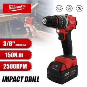 Milwaukee 18V Battery Brushless Electric Drill 20+3 Torque Cordless Impact Drill Hammer Multifunctional Power Tools