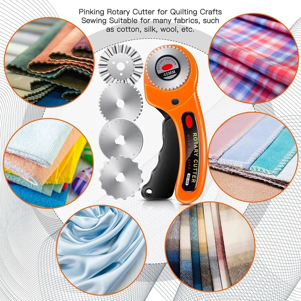 45mm Rotary Cutter with 5 Replacement Blades Fabric Cutter with Safety Lock for Sewing Fabric Leather Quilting Perforating Tool - Image 5