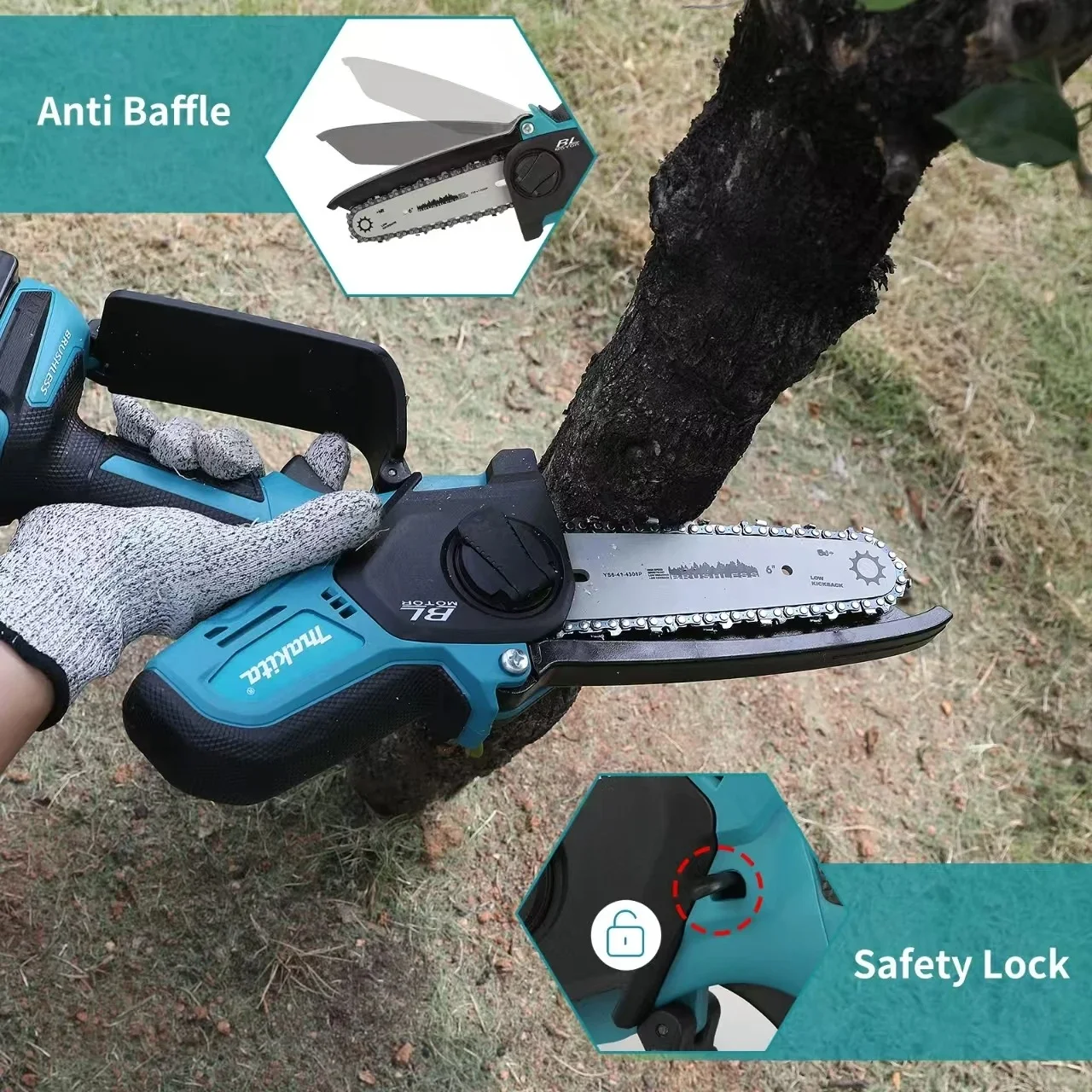 Makita 18V Cordless Chainsaw for Woodworking with Small Handheld Electric 6-inch Logging Sawzall Mini Portable Chainsaw - Image 8