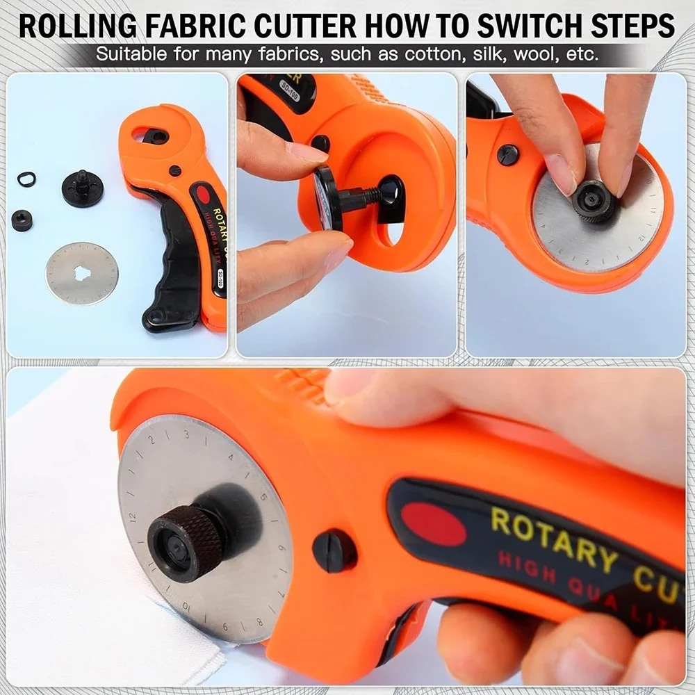 45mm Rotary Cutter with 5 Replacement Blades Fabric Cutter with Safety Lock for Sewing Fabric Leather Quilting Perforating Tool - Image 6