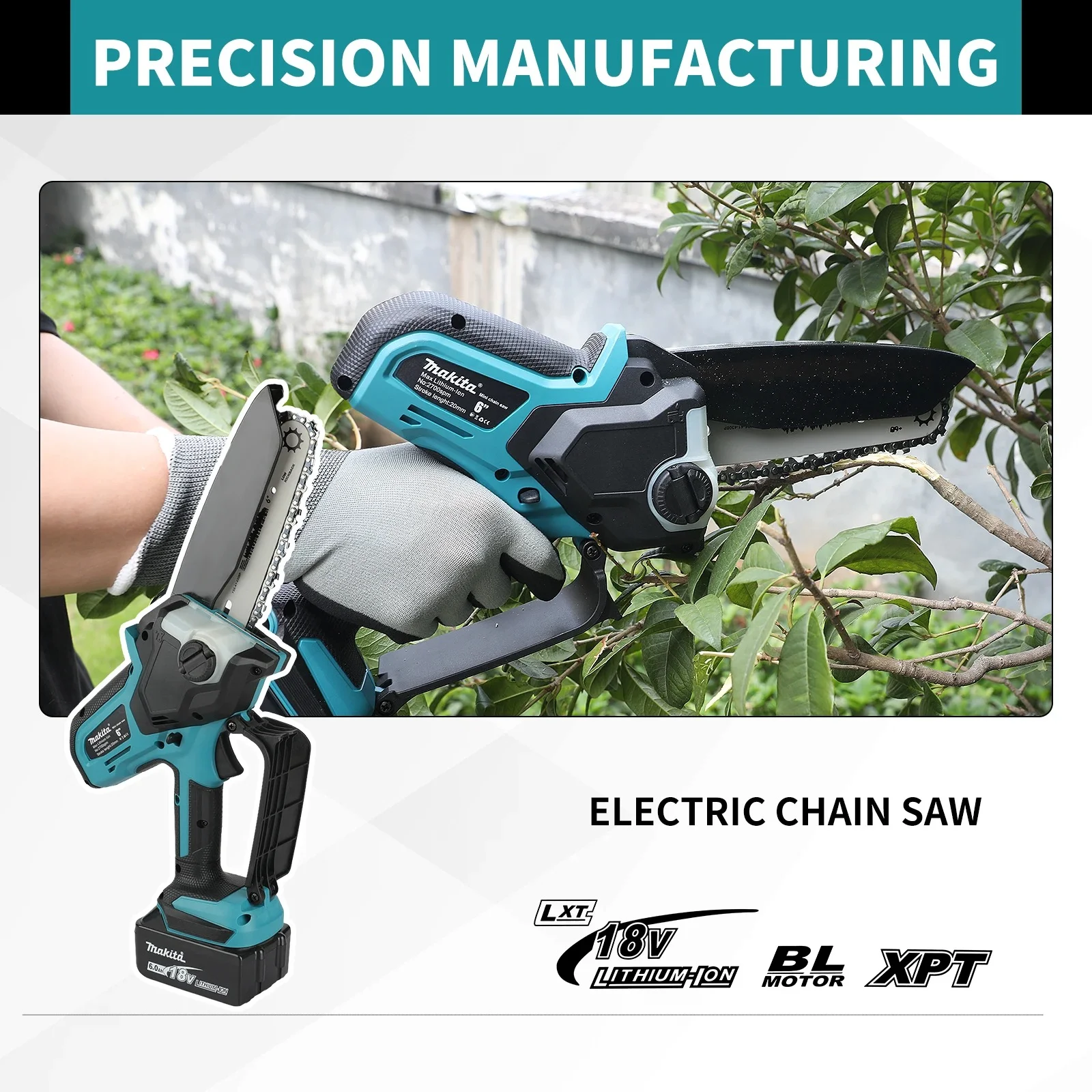 Makita 18V Cordless Chainsaw for Woodworking with Small Handheld Electric 6-inch Logging Sawzall Mini Portable Chainsaw - Image 2