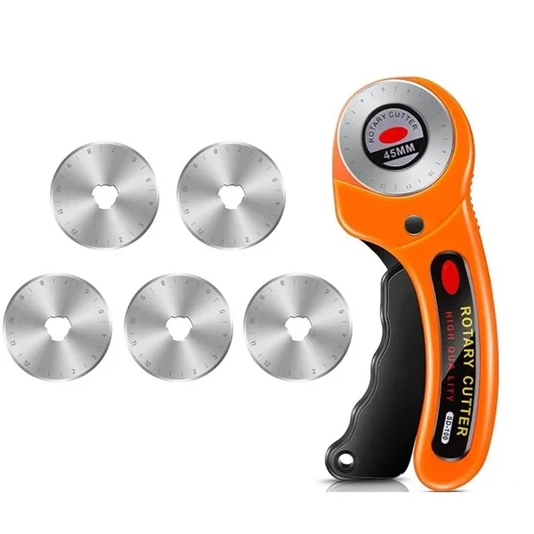 45mm Rotary Cutter with 5 Replacement Blades Fabric Cutter with Safety Lock for Sewing Fabric Leather Quilting Perforating Tool - Image 2