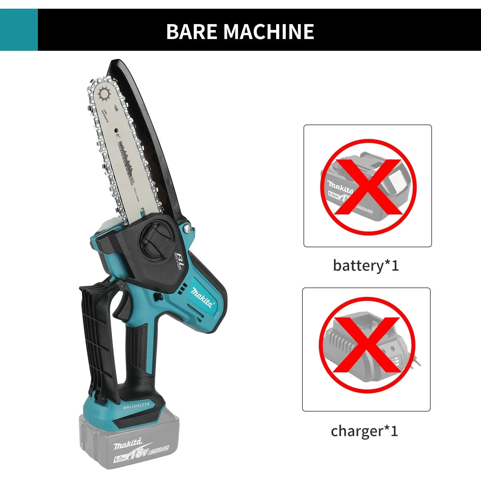 Makita 18V Cordless Chainsaw for Woodworking with Small Handheld Electric 6-inch Logging Sawzall Mini Portable Chainsaw - Image 3