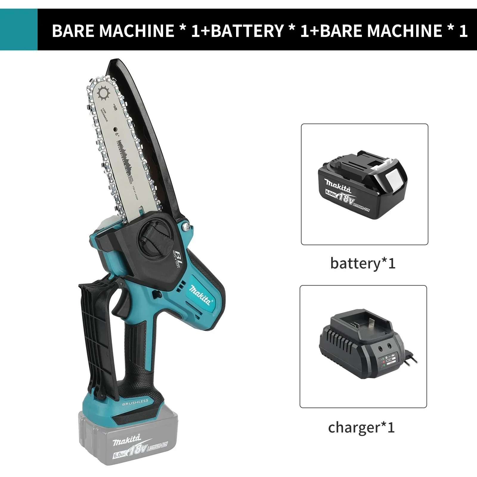 Makita 18V Cordless Chainsaw for Woodworking with Small Handheld Electric 6-inch Logging Sawzall Mini Portable Chainsaw - Image 4